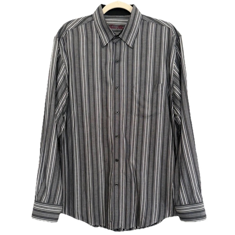 Tasso Elba Men’s Dress Shirt Size Large, Neck 16-16.5 Gray Stripes